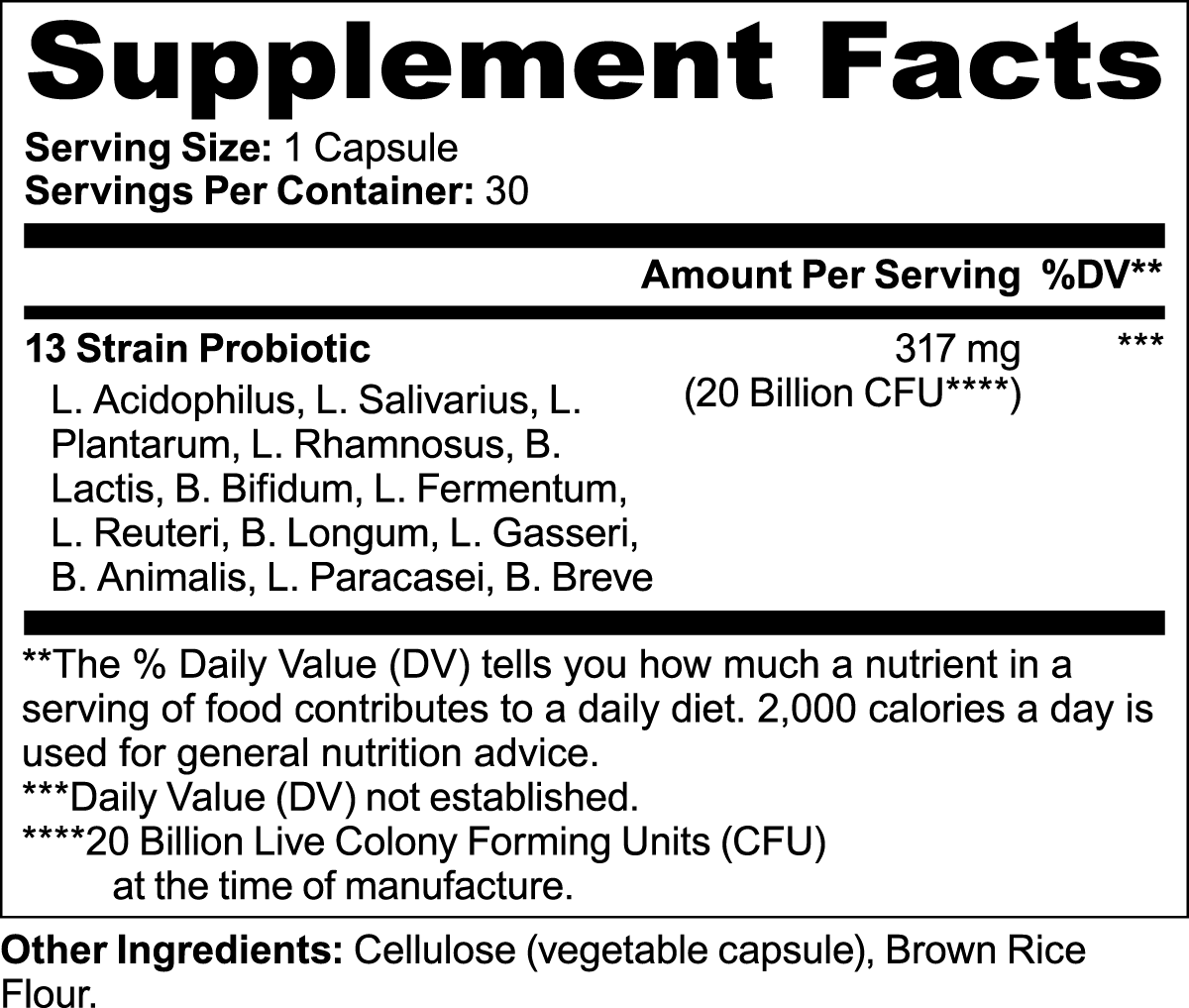 Multi-Strain Probiotic Capsules - 13 Beneficial Bacteria for Digestive & Immune Support