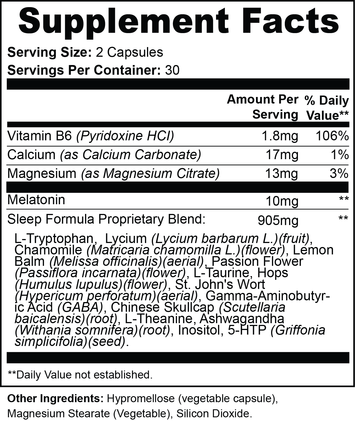 Natural Sleep Support Capsules - Melatonin, Magnesium & Calming Botanicals