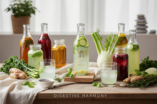 Liquid cleanse for gut health with botanical infusions, mint, cucumber, chia seeds, and digestive herbs
