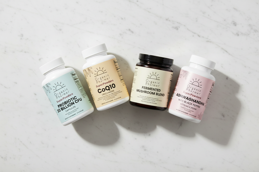Organic Pharmer Anti-inflammatory Support Bundle featuring Fermented Mushroom Blend, Probiotic, CoQ10 and Ashwagandha supplements