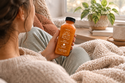 Relaxing at home with the Relax botanical beverage for calming daily support