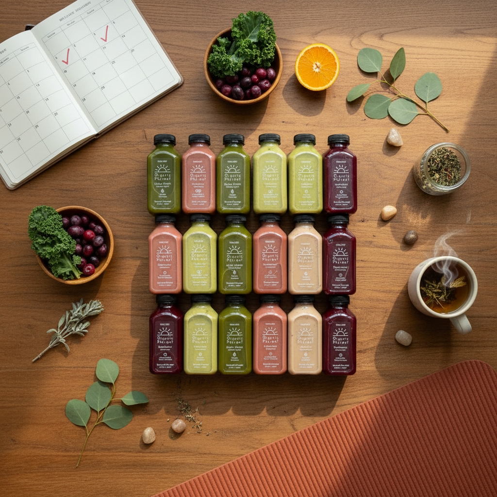 10-day full body reset flatlay with wellness props