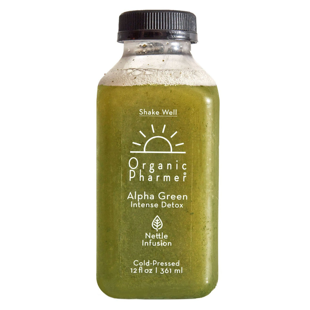 Alpha green is our daily green juice. Our intense detox beverage filled with organic and plant-based ingredients, always gluten free, dairy free, soy free, corn free, egg free. Nettle and burdock infusion increase the liver and bloods ability to detox!